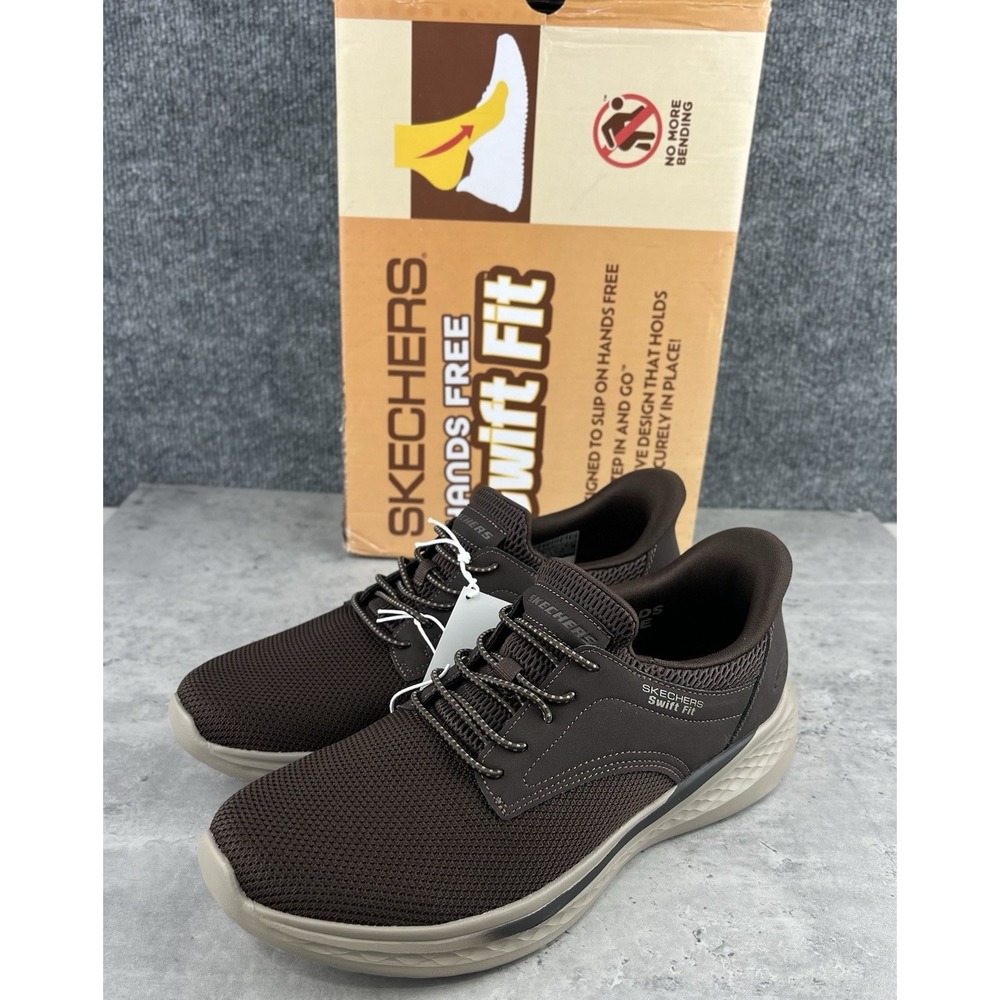 Skechers Swift Fit Hands Free Slip Ins Mens 8 Brown Memory Foam Shoes 182006 NEW